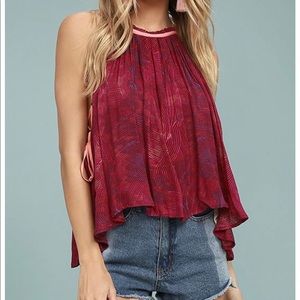 FREE PEOPLE SEASON IN THE SUN RED PRINT TANK TOP